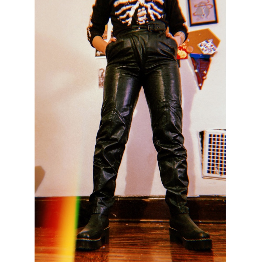 Vintage genuine leather tapered pants